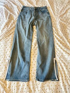 Women’s Light Blue Flare Jeans with Side Zips